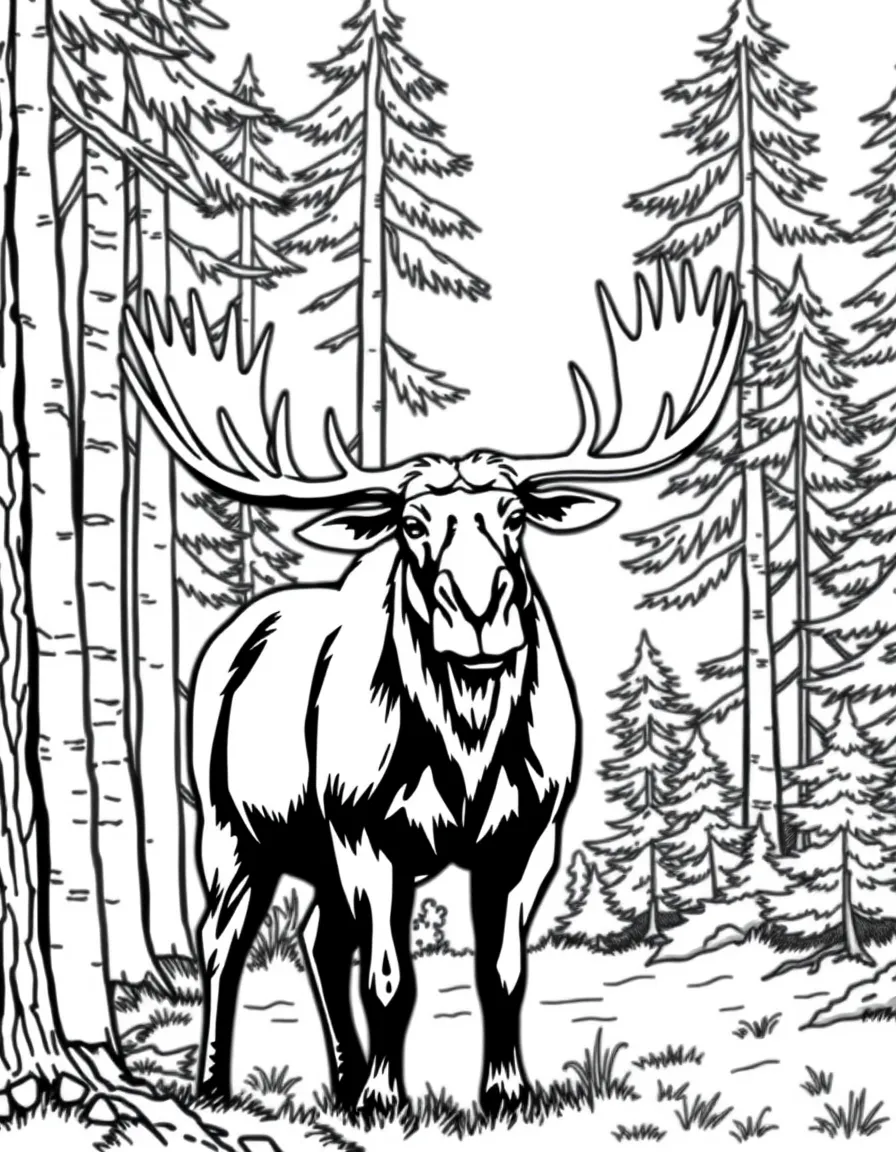 (Maine) A moose standing in a forest