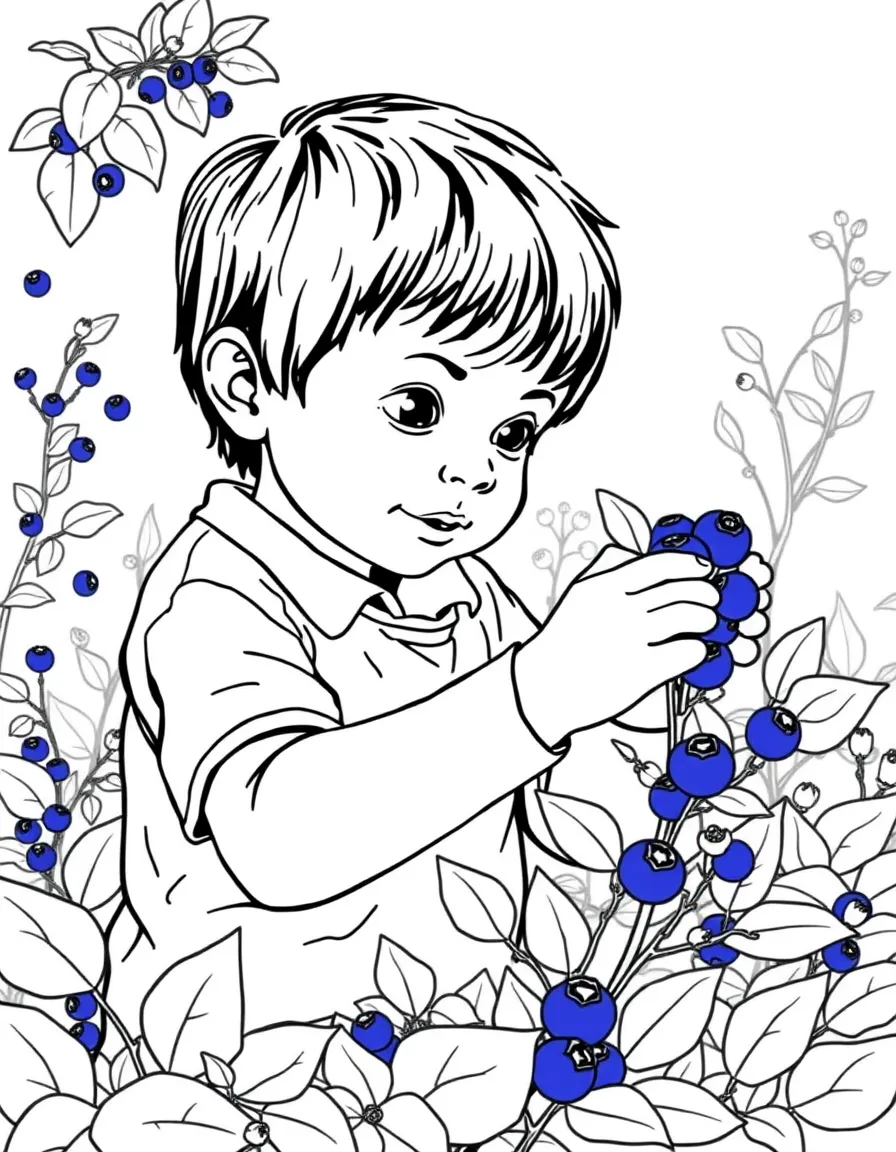 (Maine) A child picking wild blueberries