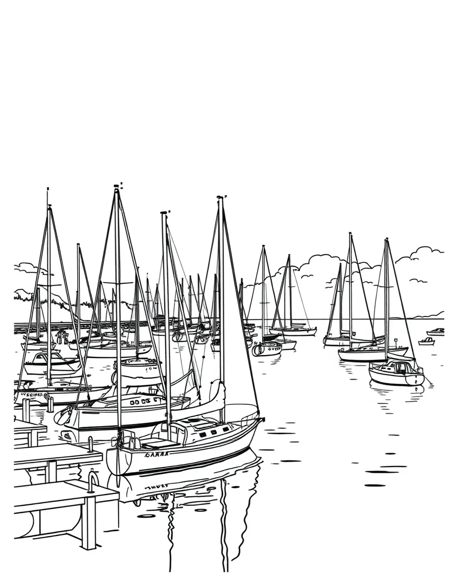 (Maine) A harbor filled with sailboats