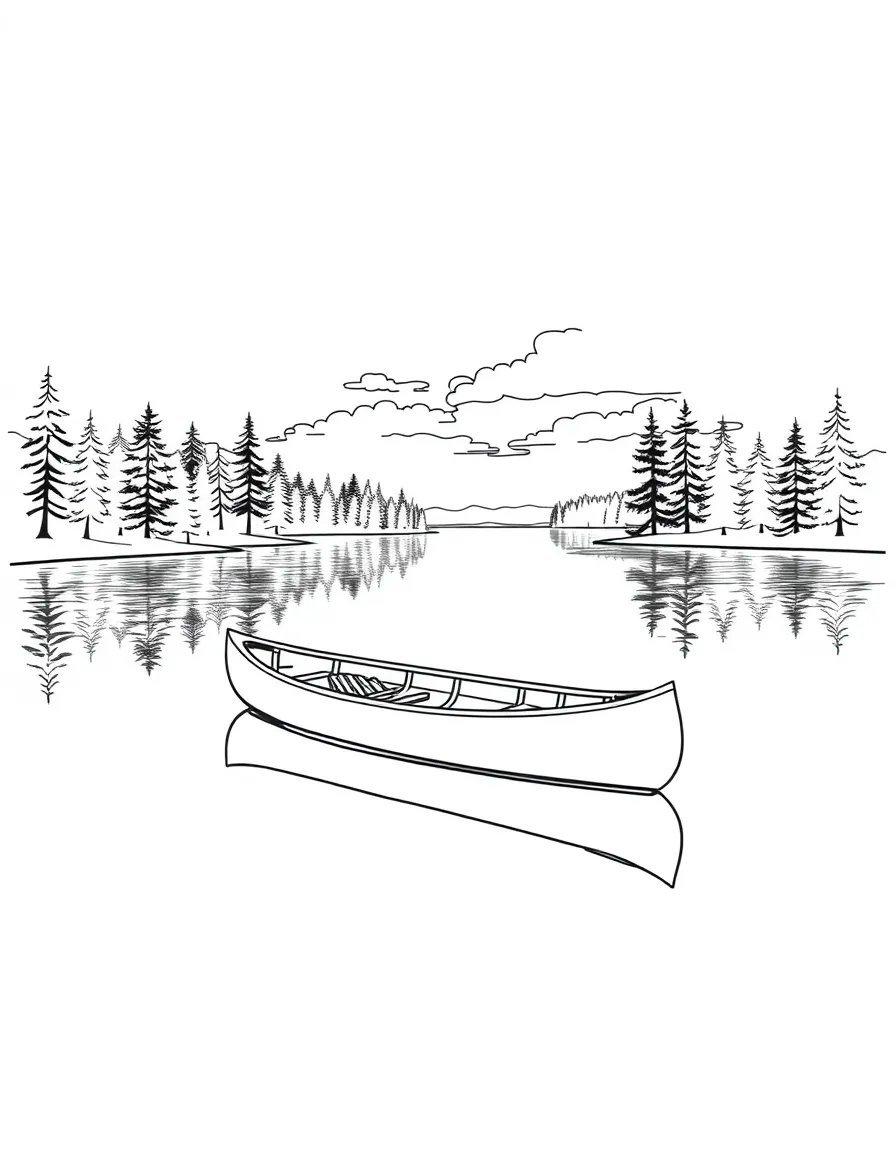 (Maine) A canoe on a peaceful Maine lake