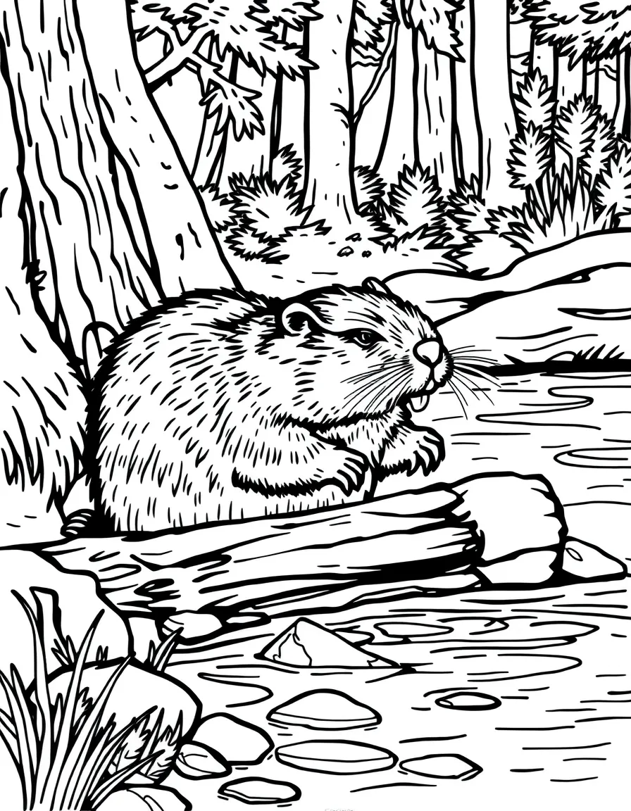 (Maine) A beaver building a dam