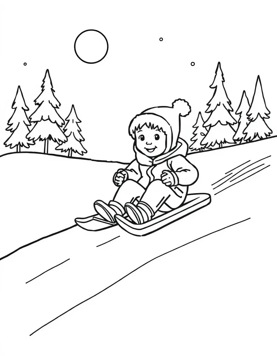(Maine) A child sledding down a hill