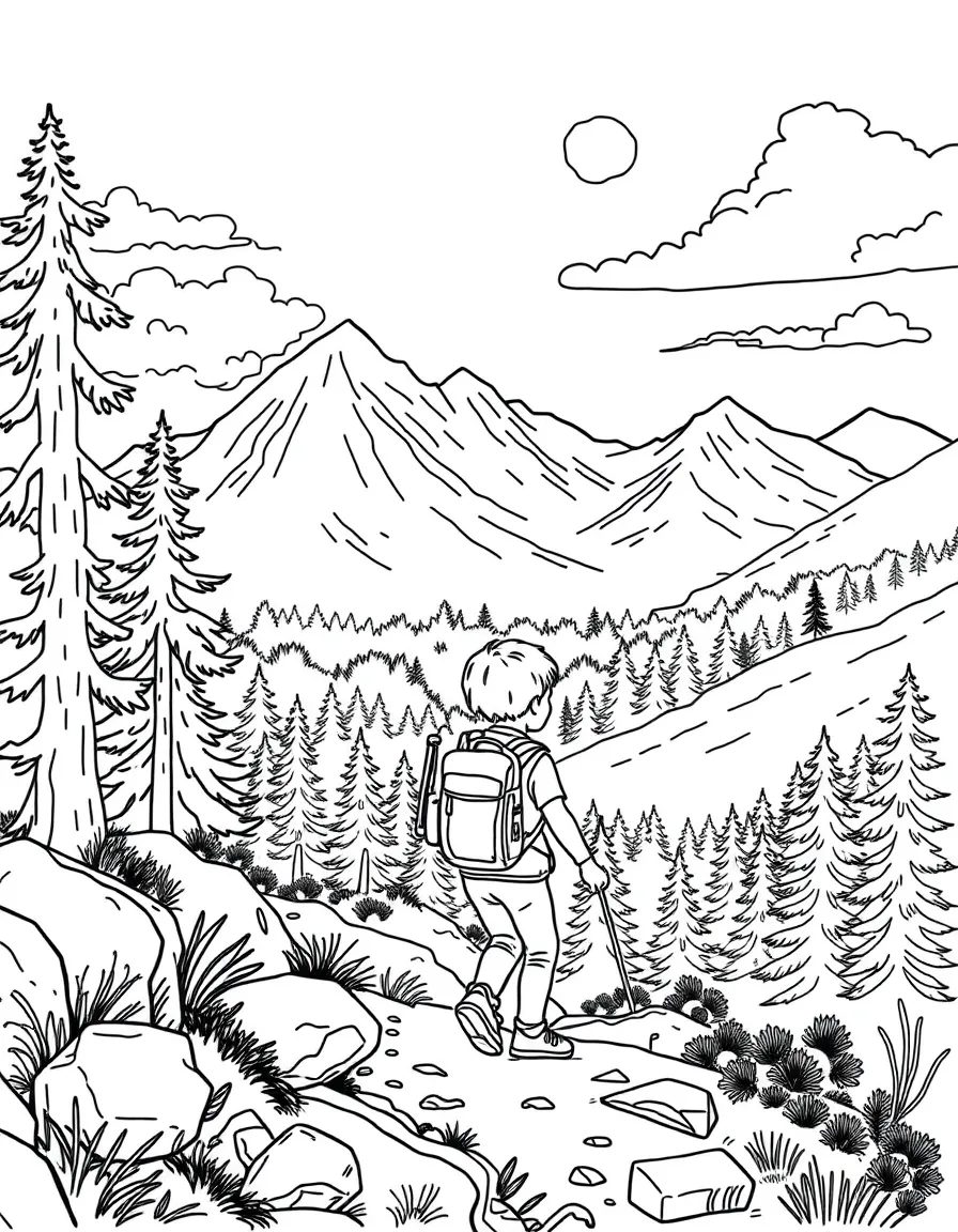 (Maine) A child hiking in the Maine mountains
