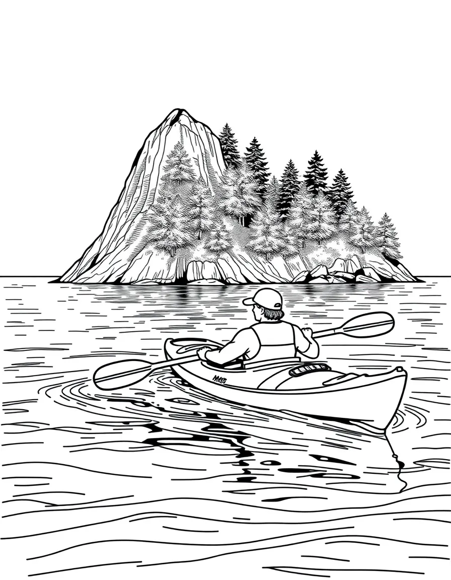 (Maine) A sea kayak paddling by an island