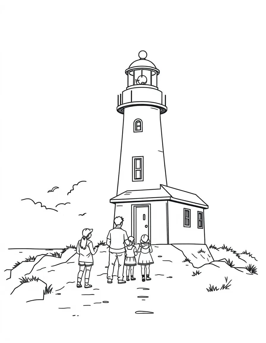 (Maine) A family visiting a lighthouse