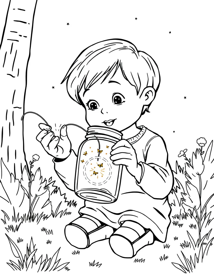 (Maine) A child catching fireflies in a jar