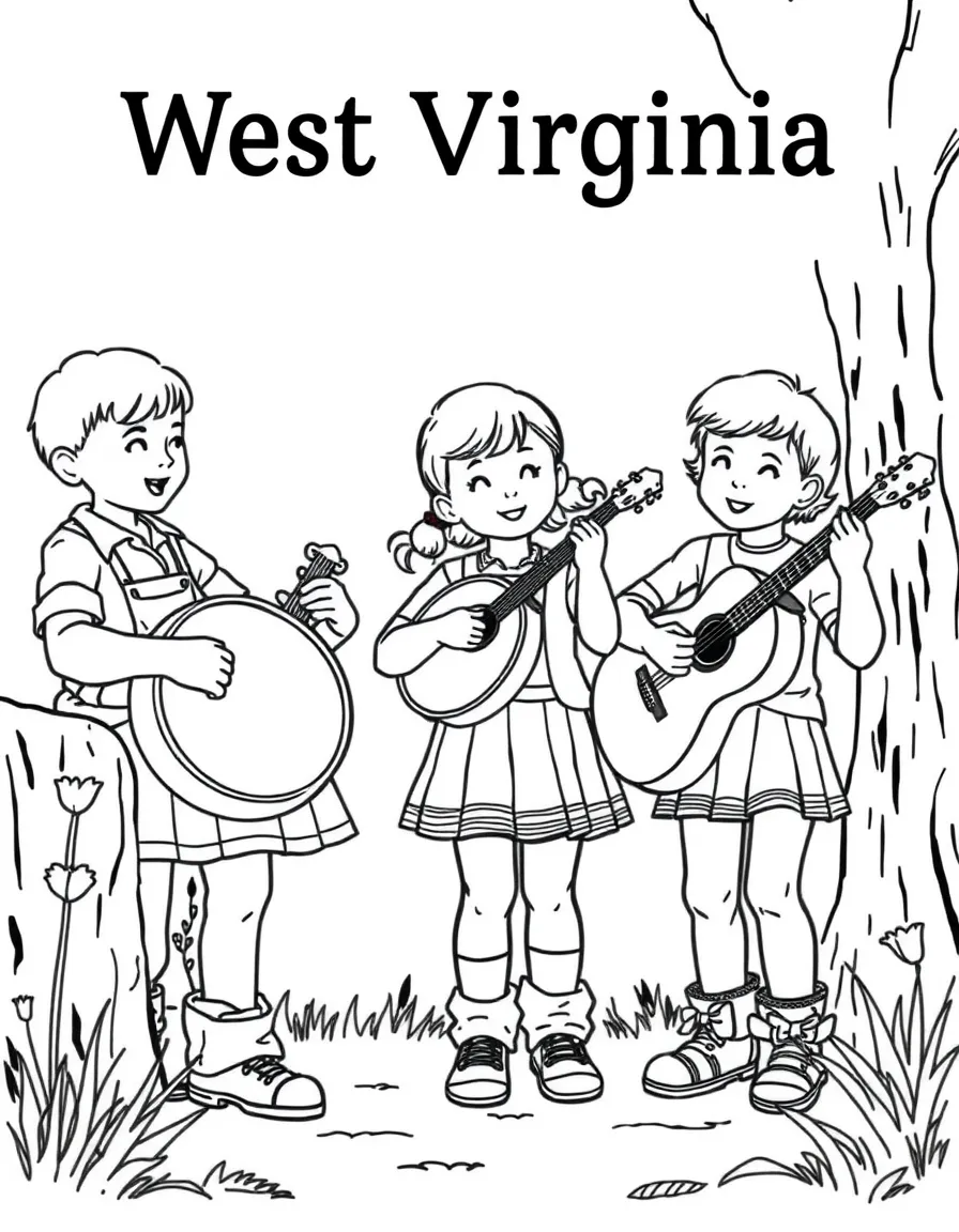 (West Virginia) Kids playing bluegrass music with banjo and fiddle