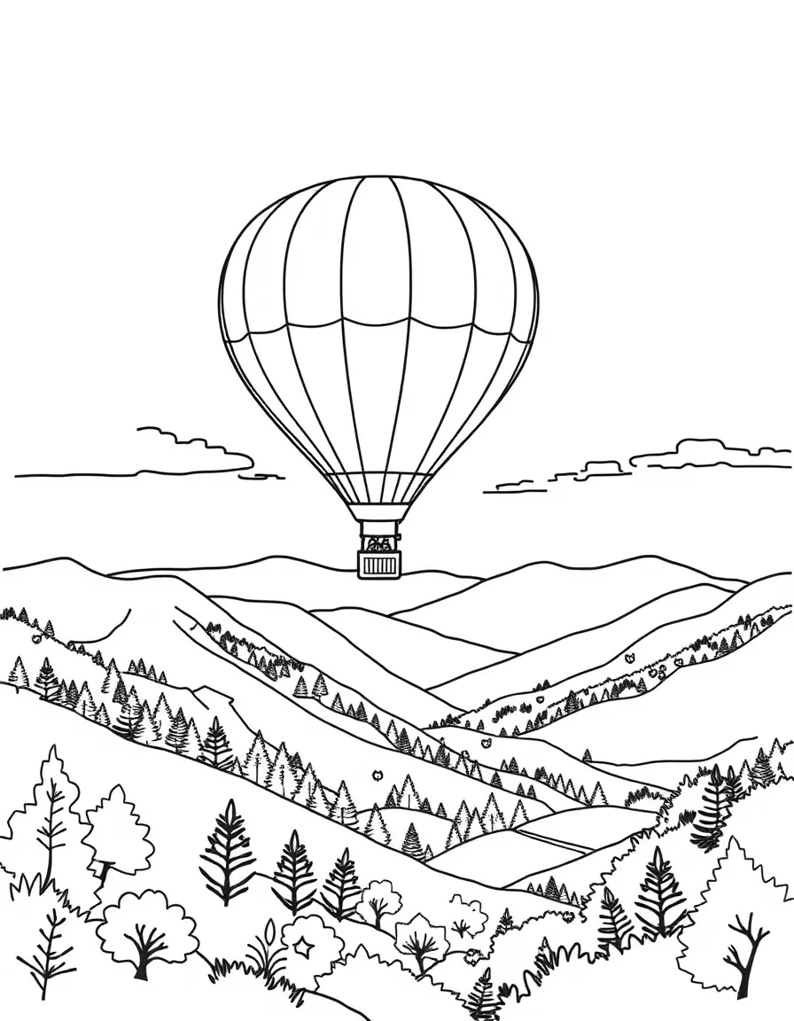 (West Virginia) A hot air balloon flying over hills