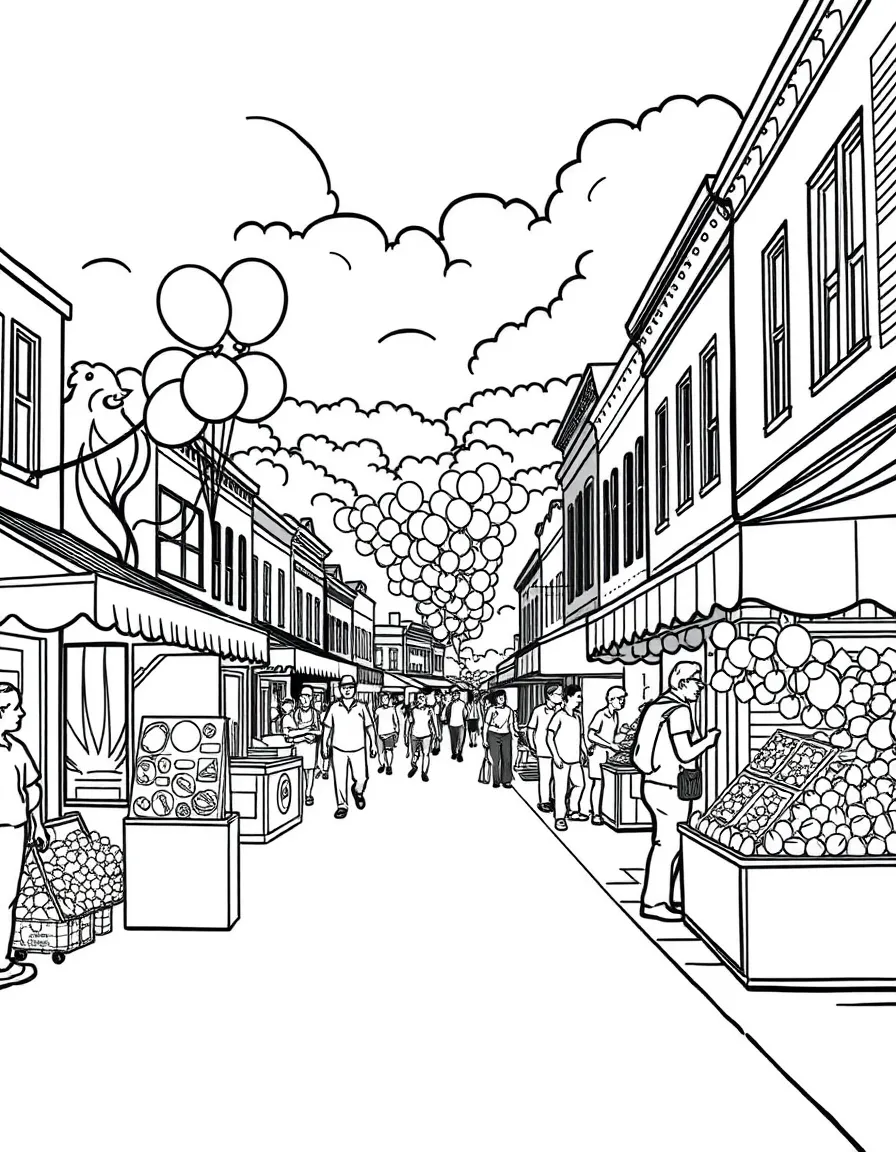 (West Virginia) A small-town street fair with balloons and booths