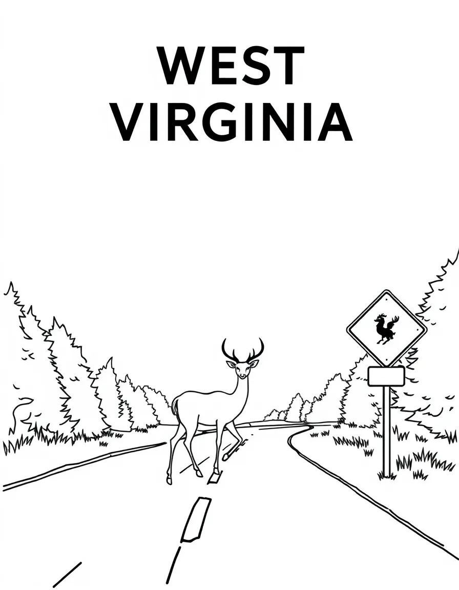 (West Virginia) A deer crossing sign on a country road