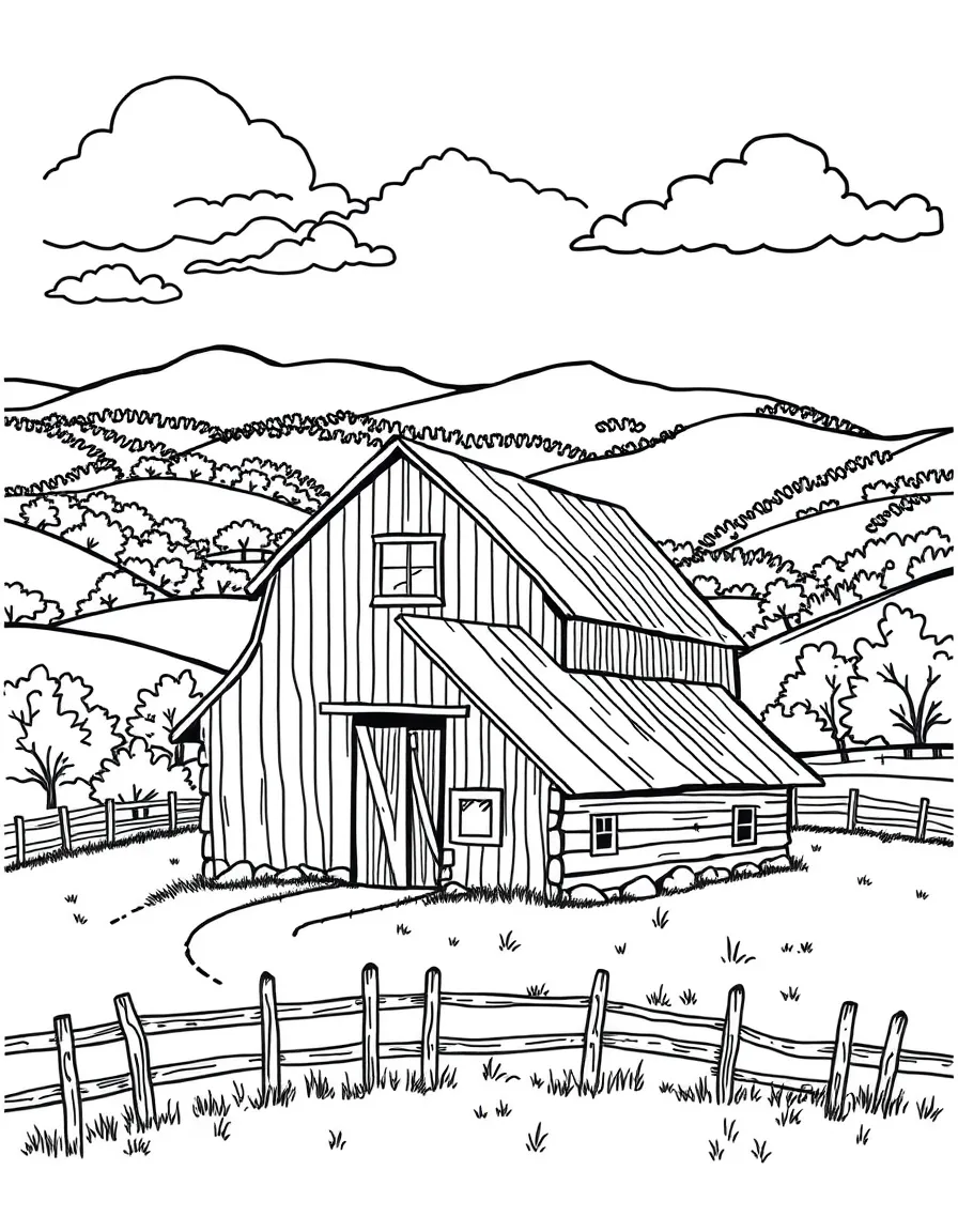 (West Virginia) Country barn with rolling hills in the background