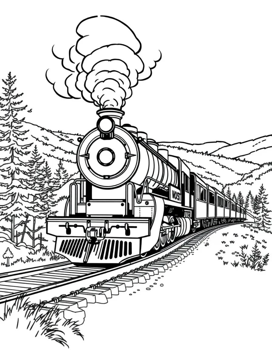 (West Virginia) Old coal train engine chugging through hills