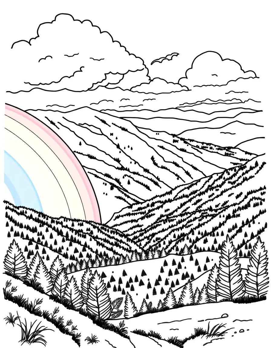 (West Virginia) A rainbow over mountain valleys