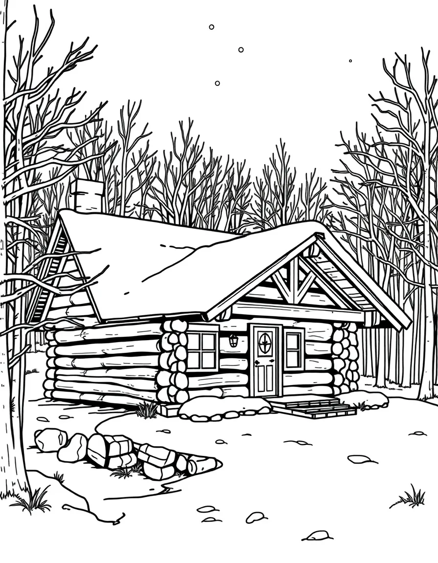 (West Virginia) A snow-covered log cabin in winter
