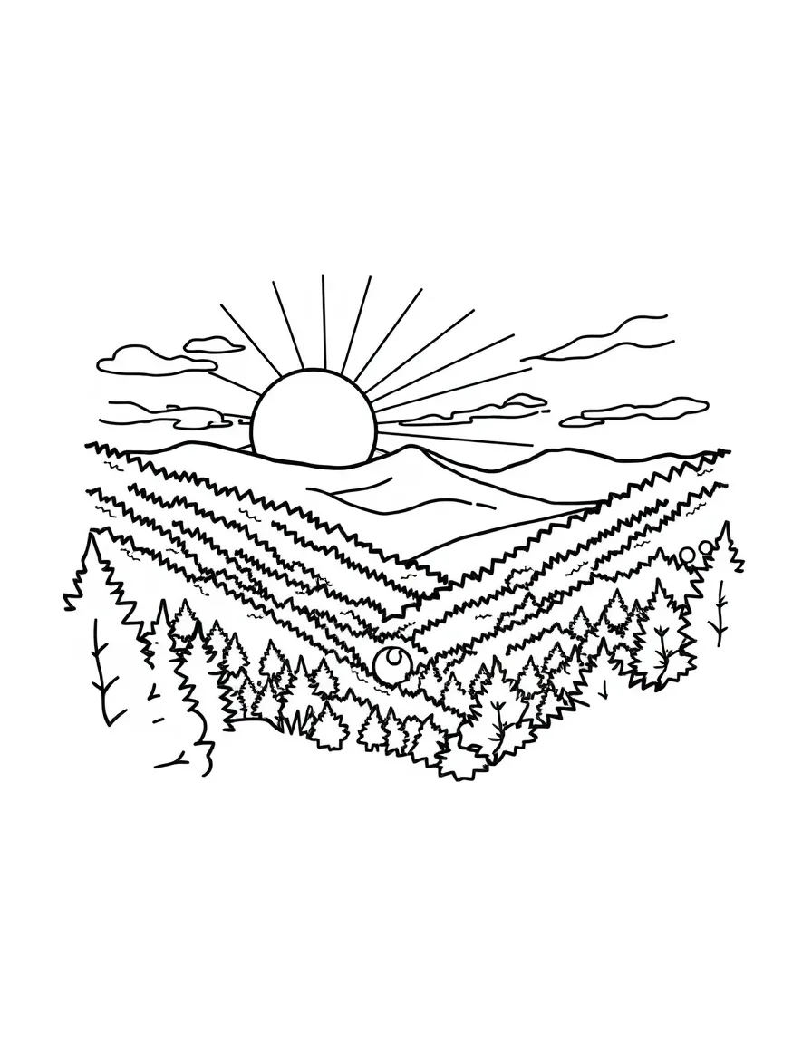 (West Virginia) A cheerful sun rising over West Virginia hills