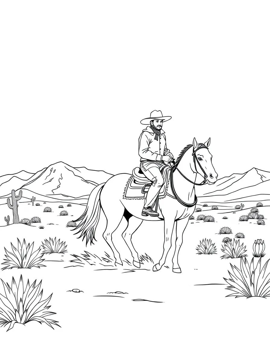 (Nevada) A cowboy riding a horse in the desert