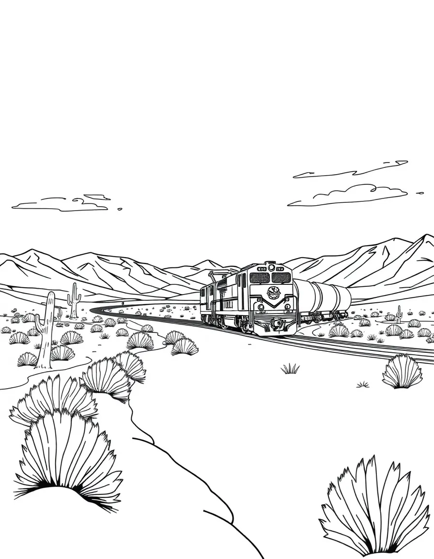 (Nevada) A train going through the Nevada desert