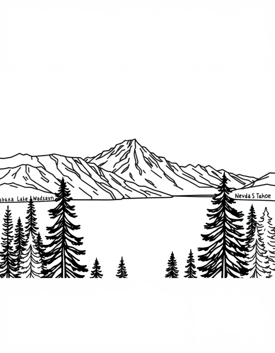 (Nevada) Lake Tahoe with mountains and trees