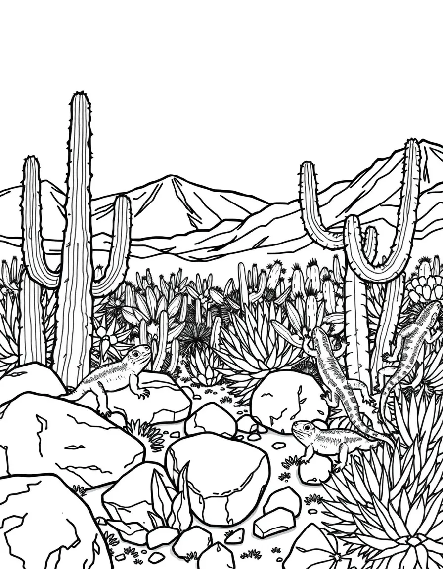 (Nevada) A cactus garden with lizards and rocks