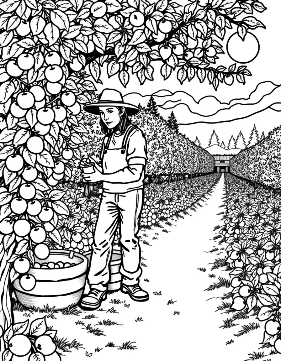(Oregon) Farmer picking apples in Hood River