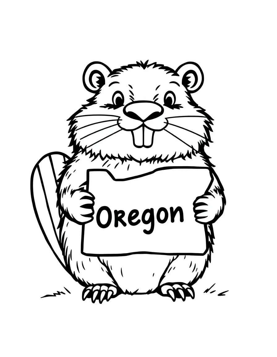 (Oregon) Beaver holding the Oregon state sign