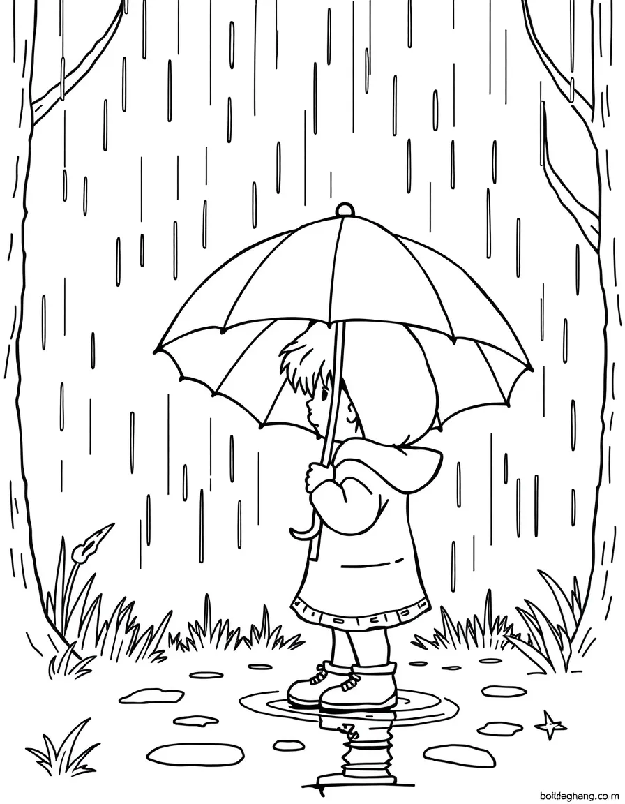 (Oregon) A child with an umbrella in the rain