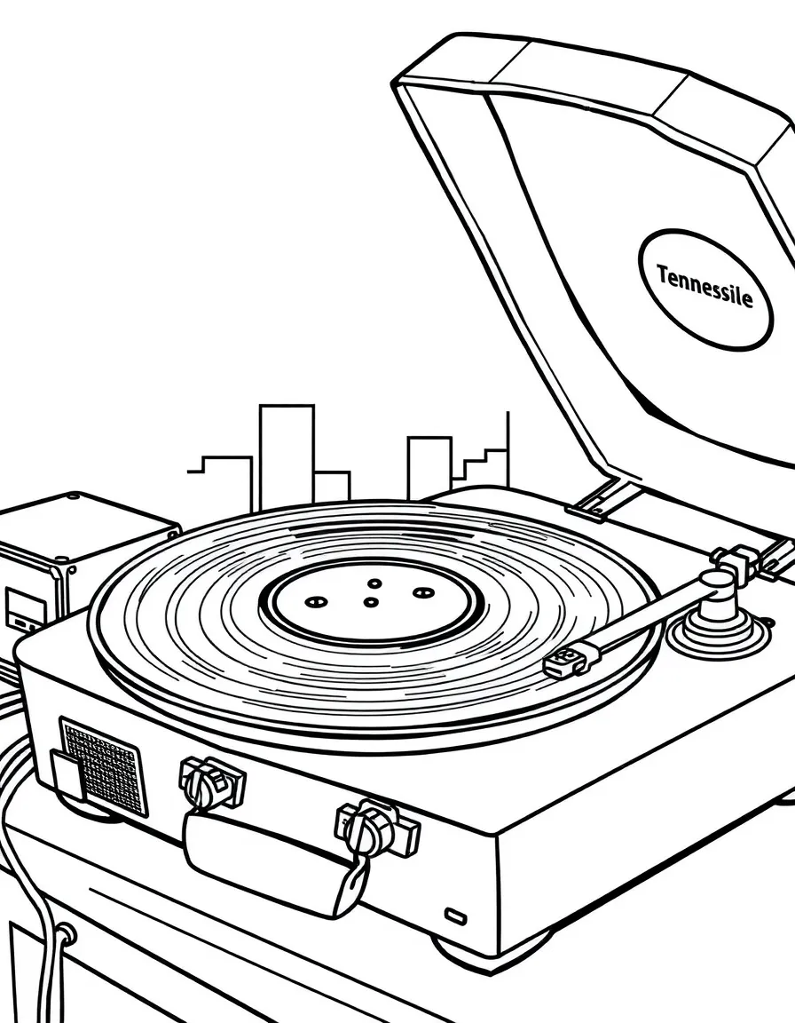 (Tennessee) A record player with vinyl labeled "Nashville"