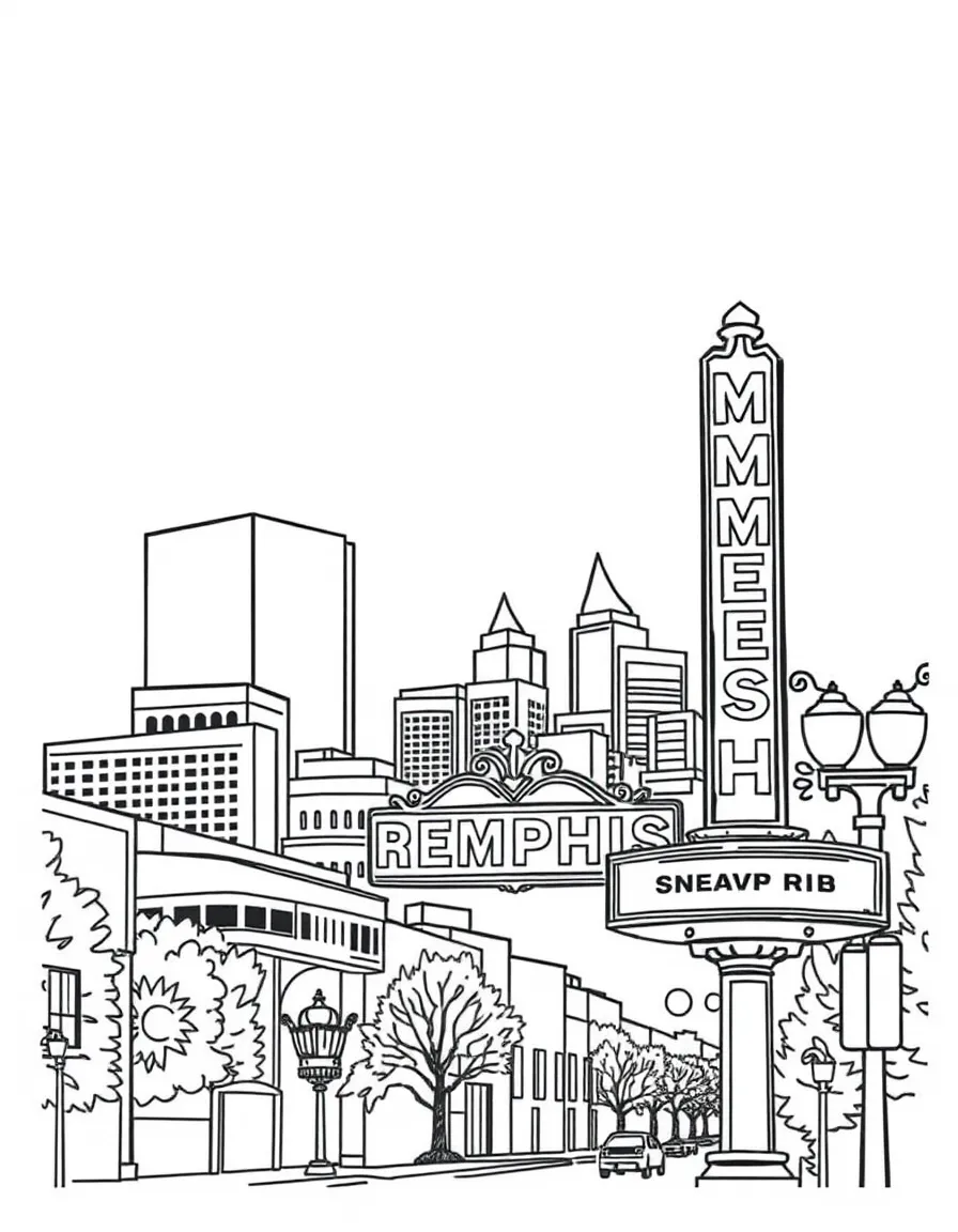 (Tennessee) Memphis skyline with Beale Street sign