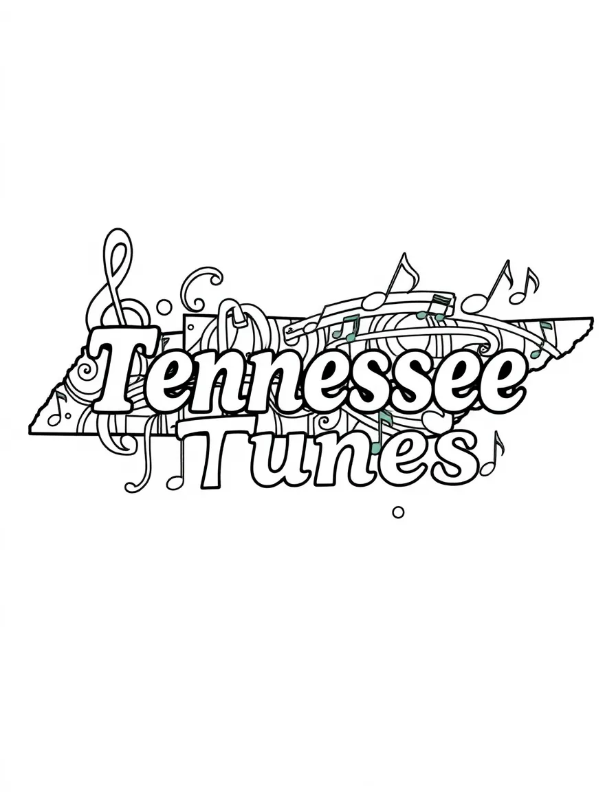 (Tennessee) A music note collage with “Tennessee Tunes” title