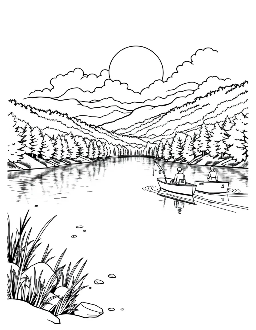 (Tennessee) A peaceful lake with fishing boat (Tennessee River)