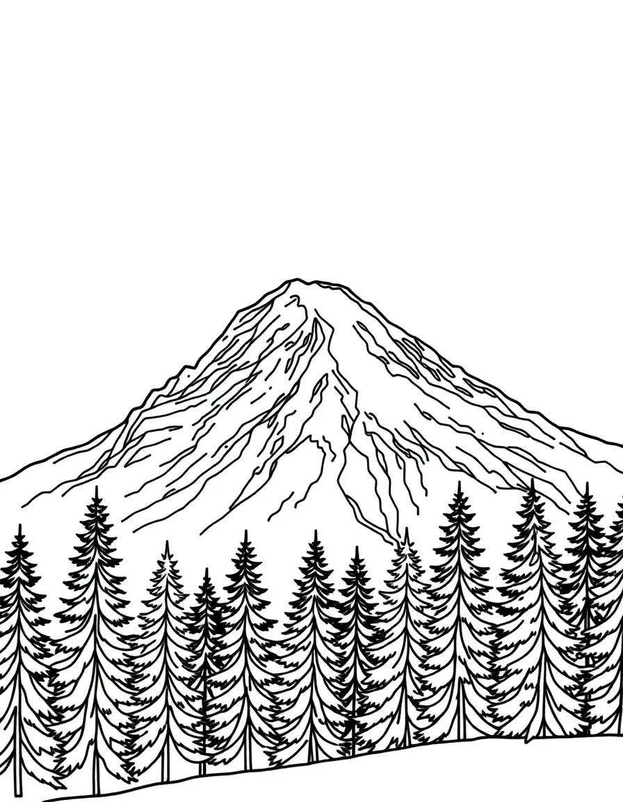 (Washington) Mount Rainier towering over evergreen trees