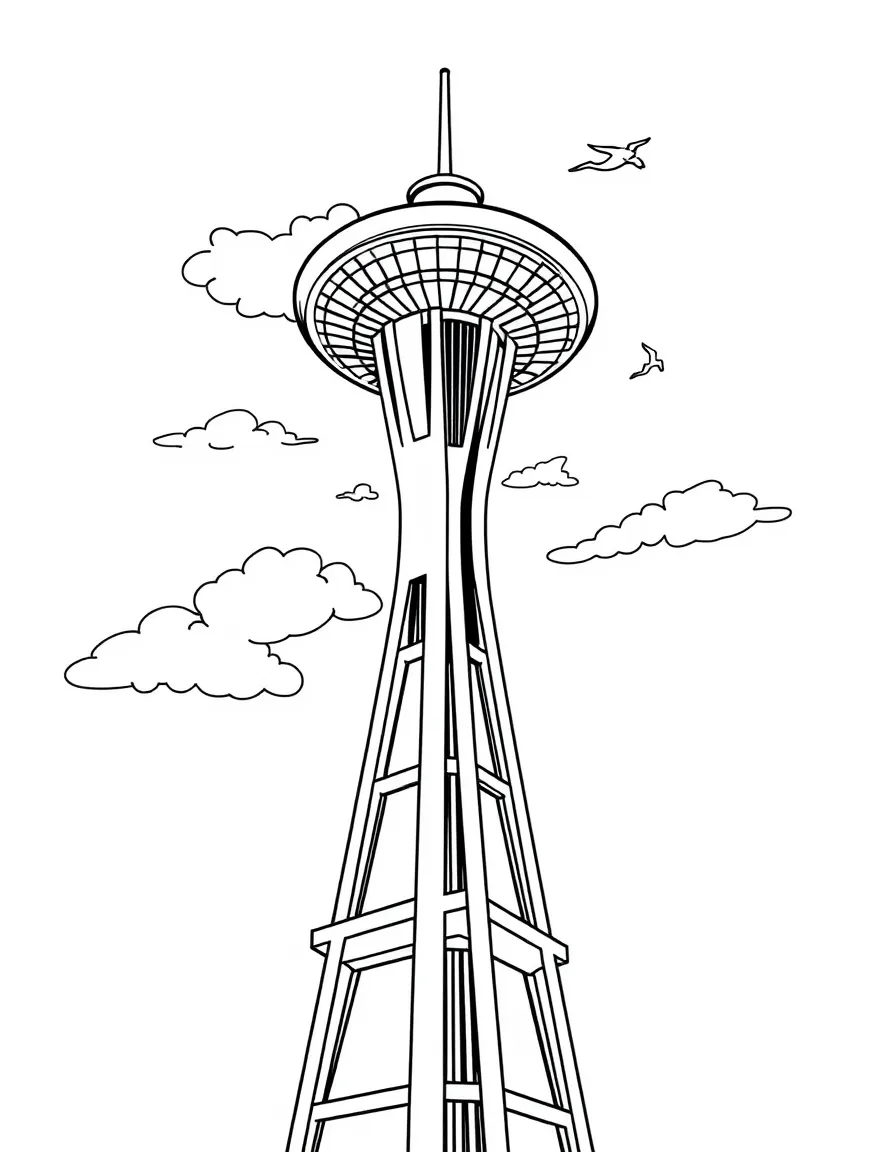 (Washington) Seattle Space Needle with clouds and sky