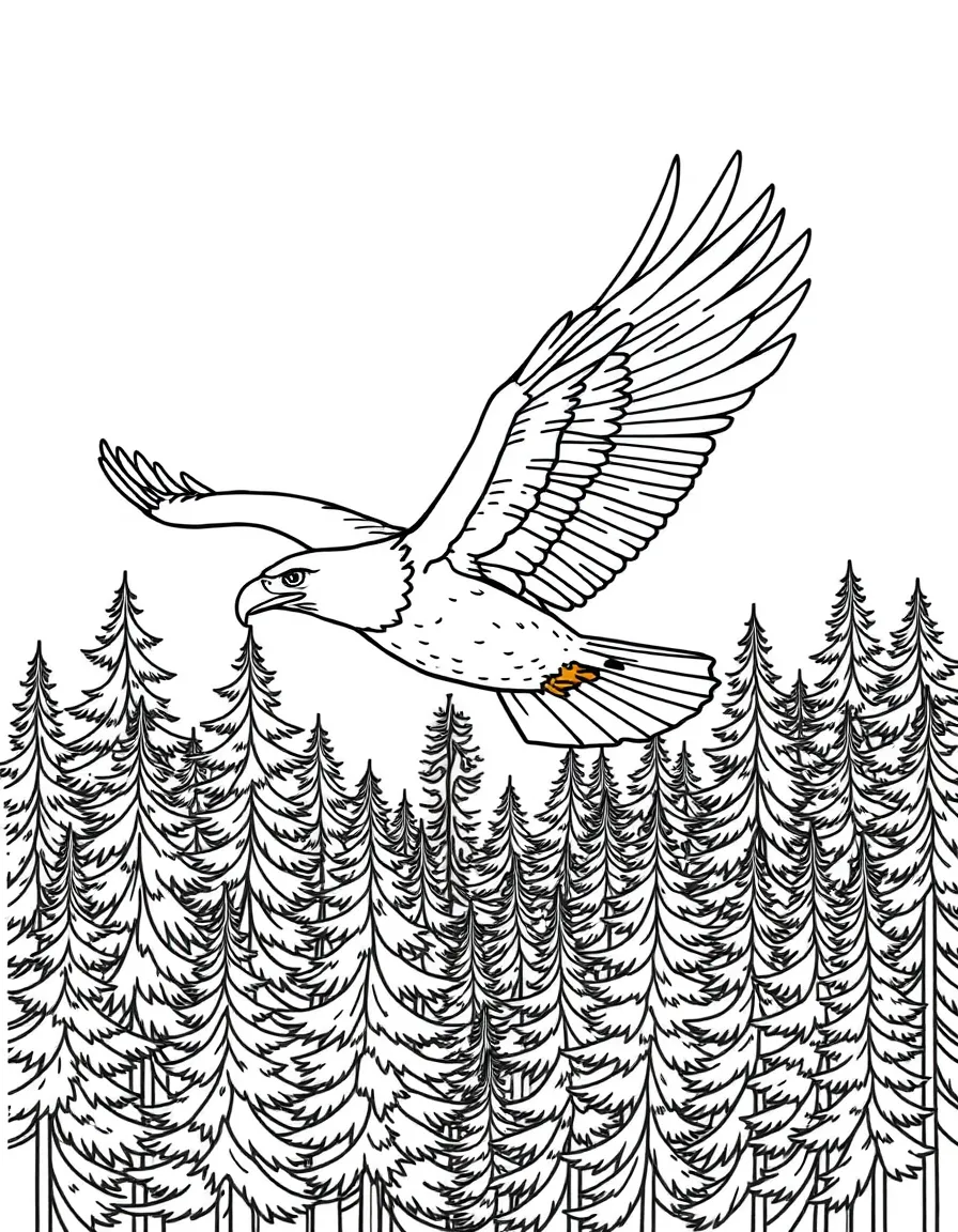 (Washington) A bald eagle flying over a forest