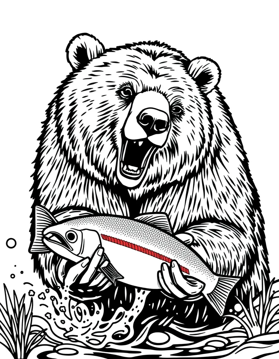 (Washington) A grizzly bear catching salmon