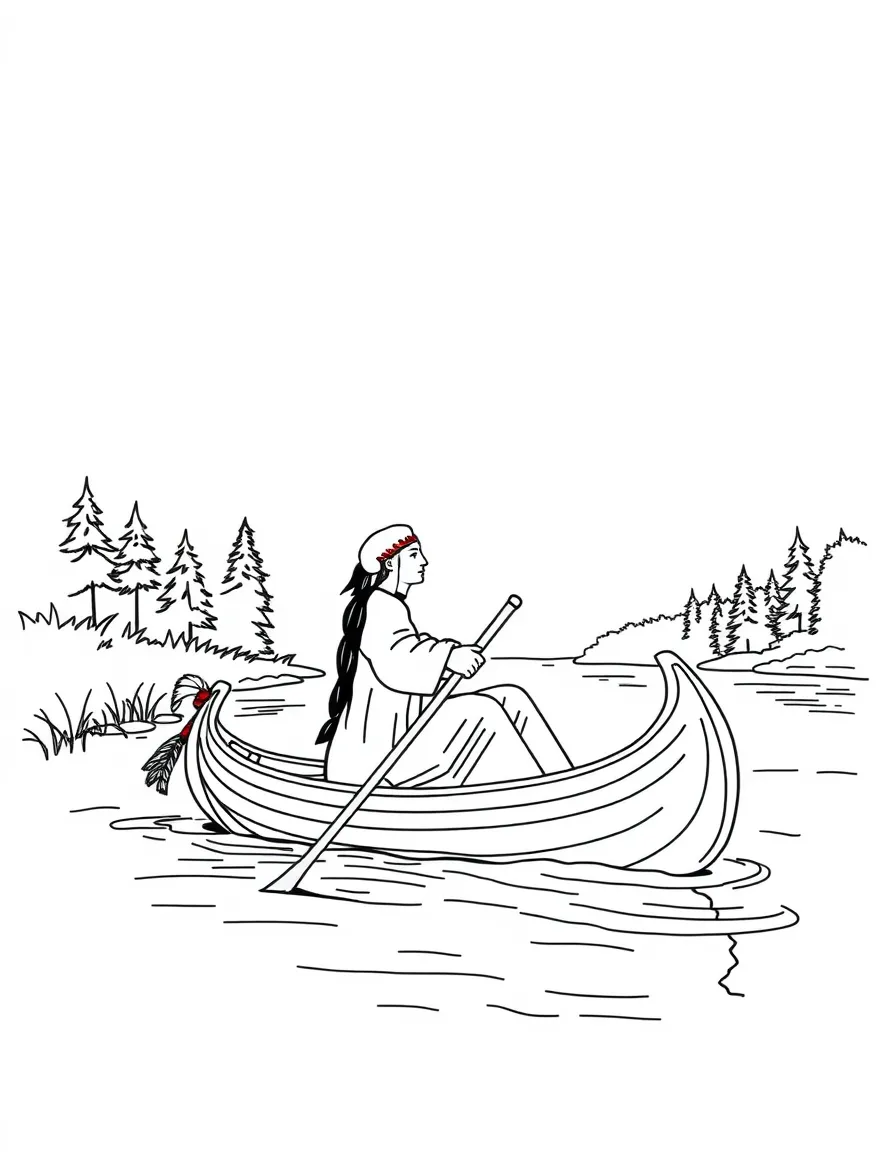 (Washington) A Native American canoe on a river