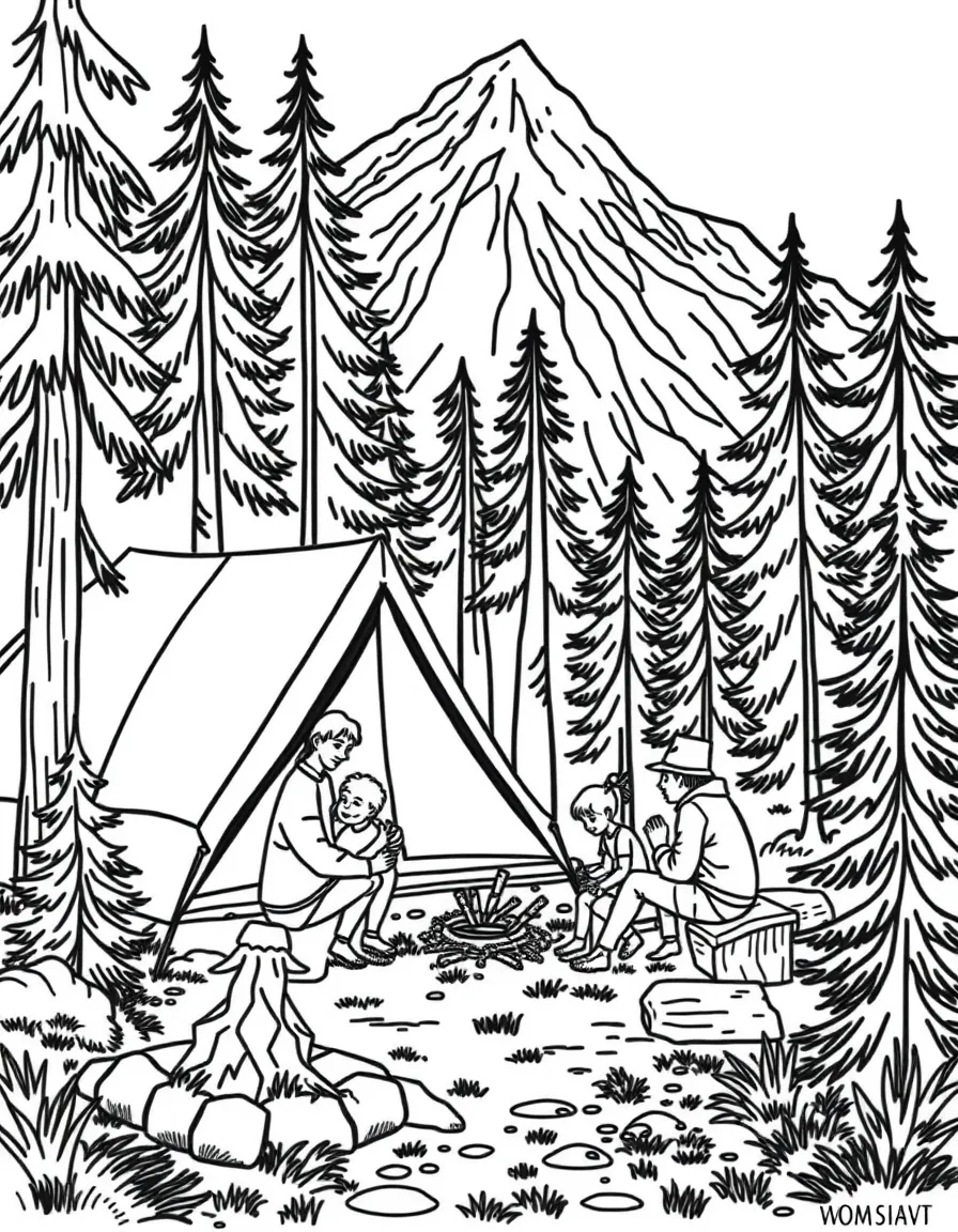 (Washington) A family camping in the forest