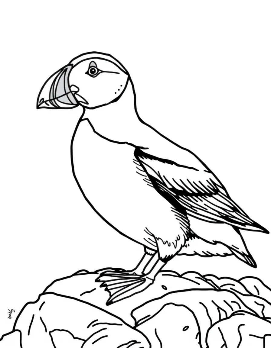(Washington) A puffin or seabird on a rocky shore