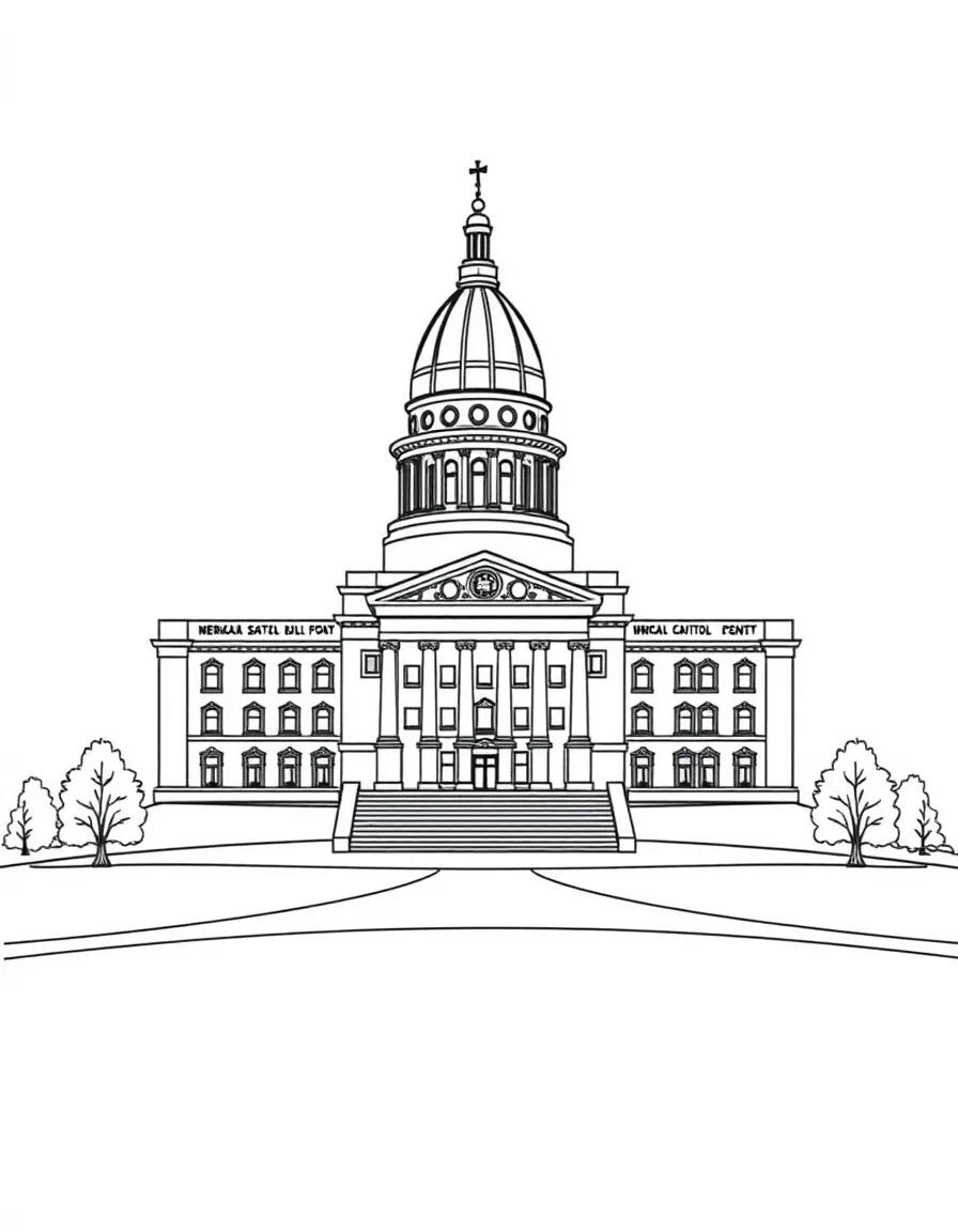 (Nebraska) A cartoon of the Nebraska state capitol building