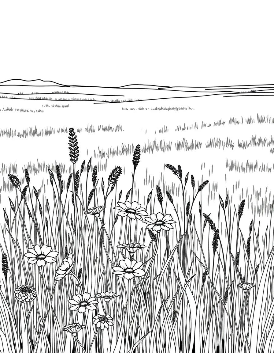 (Nebraska) Nebraska prairie with wildflowers and tall grass