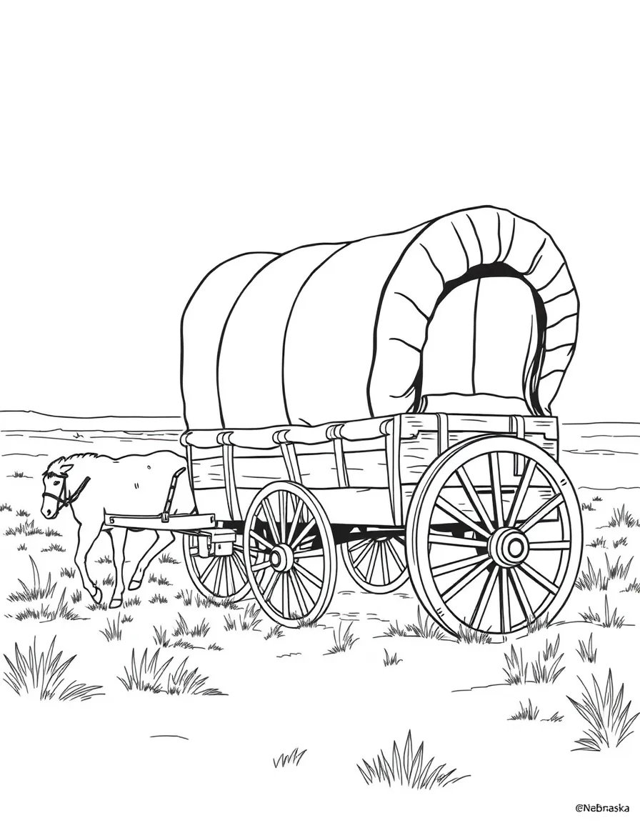 (Nebraska) A covered wagon on the Oregon Trail in Nebraska