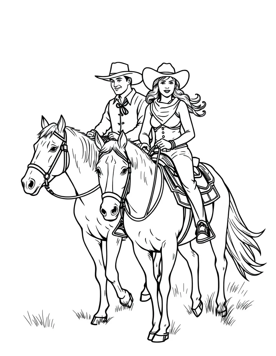 (Nebraska) A cowboy and cowgirl riding horses in Nebraska