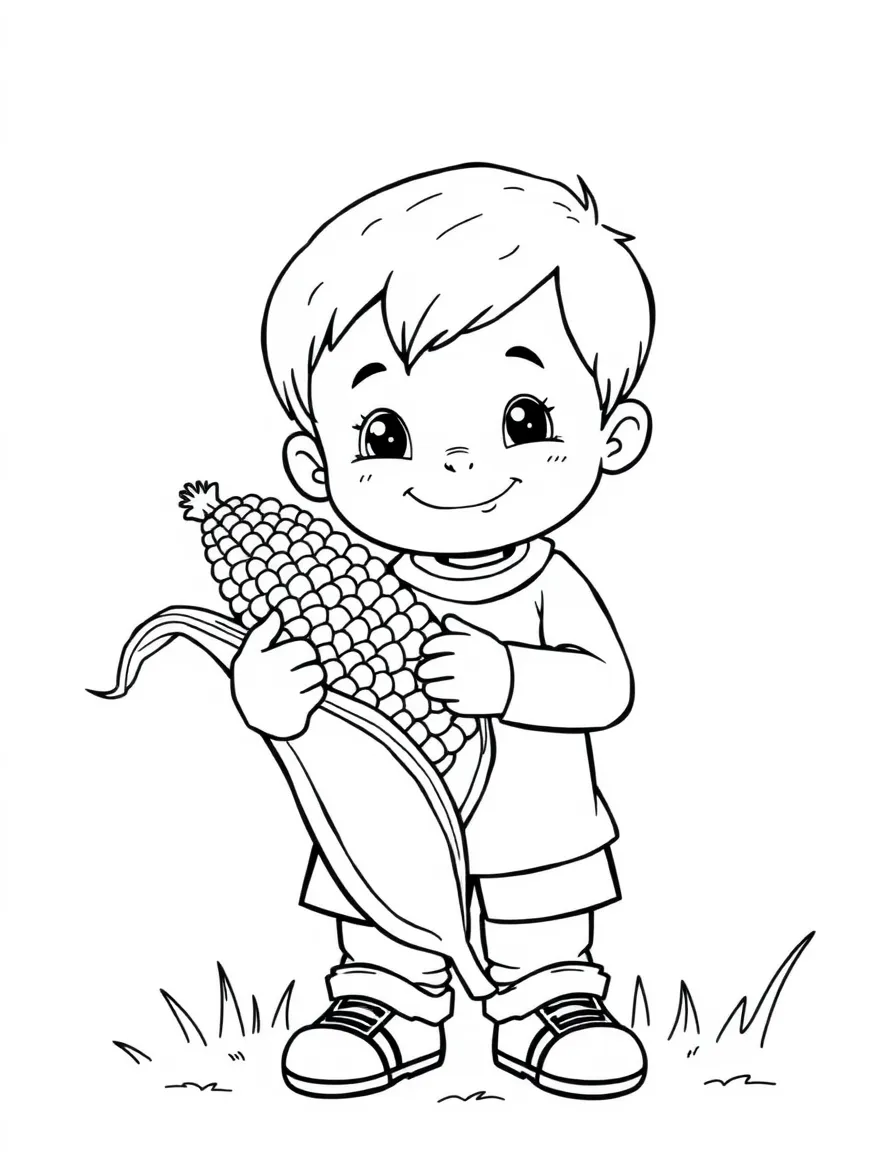 (Nebraska) A child holding a corn cob with a big smile
