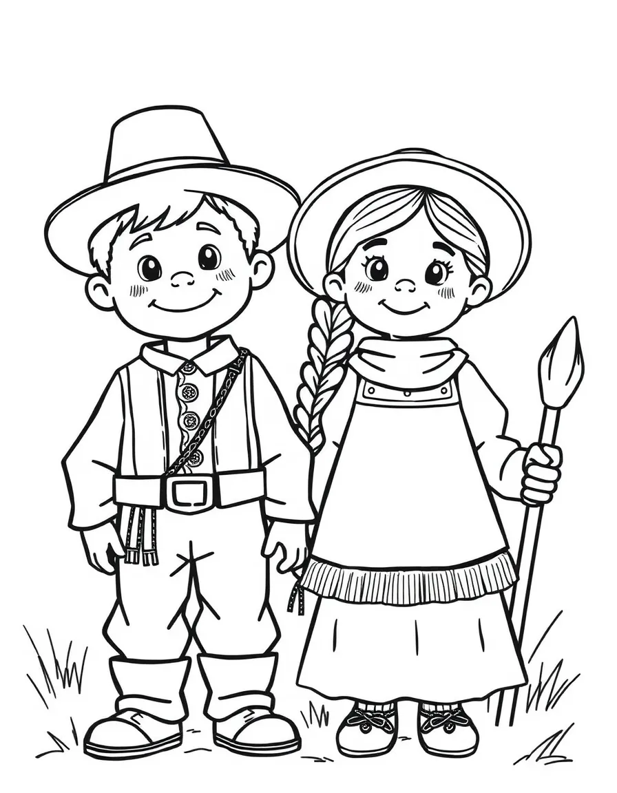 (Nebraska) A boy and girl dressed as pioneers