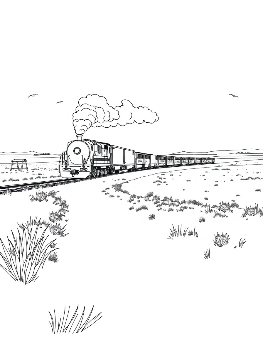 (Nebraska) A train passing through Nebraska plains