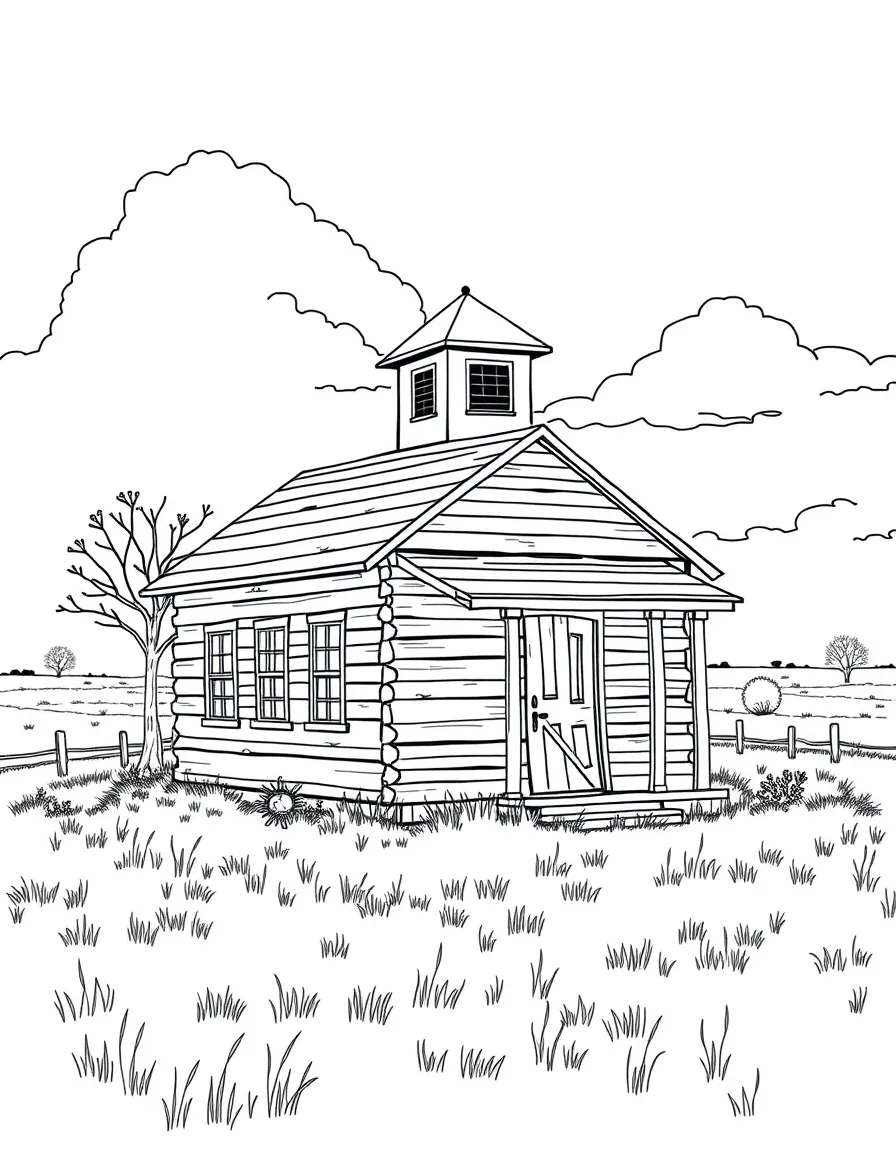 (Nebraska) A one-room schoolhouse on the prairie