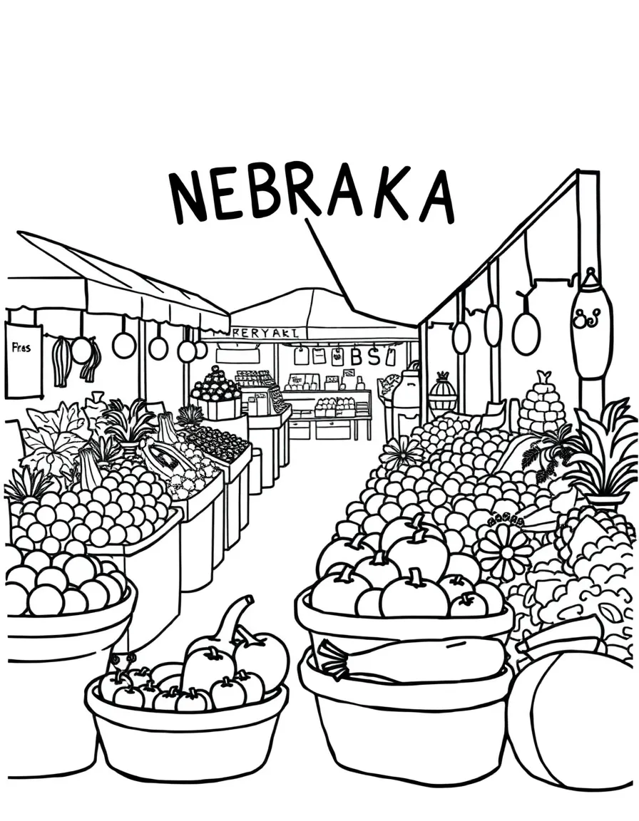 (Nebraska) A Nebraska farmer's market with fruits and vegetables