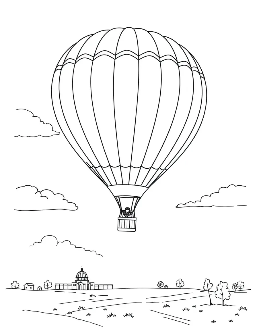 (Nebraska) A hot air balloon flying over Lincoln, Nebraska
