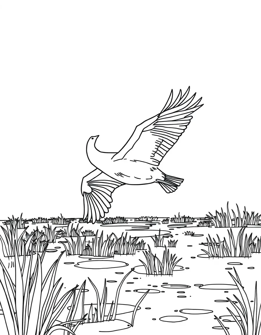 (Louisiana) A pelican (Louisiana state bird) flying over marshlands