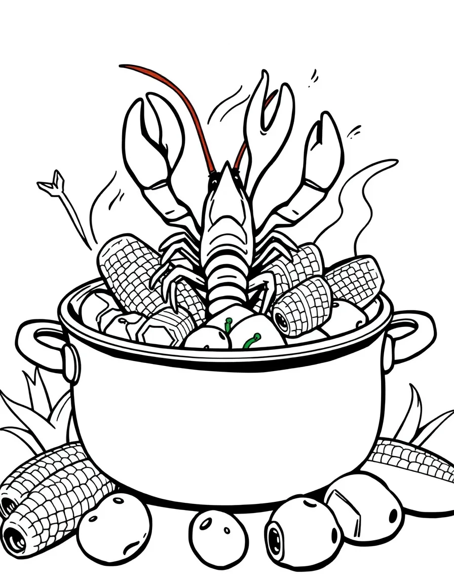 (Louisiana) A crawfish boil pot with corn and potatoes