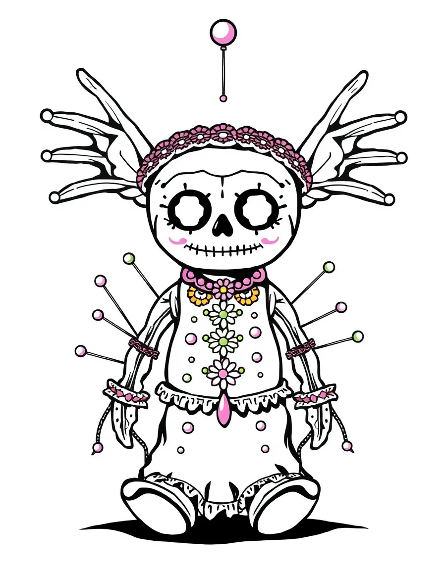 (Louisiana) A voodoo doll with pins and colorful decorations